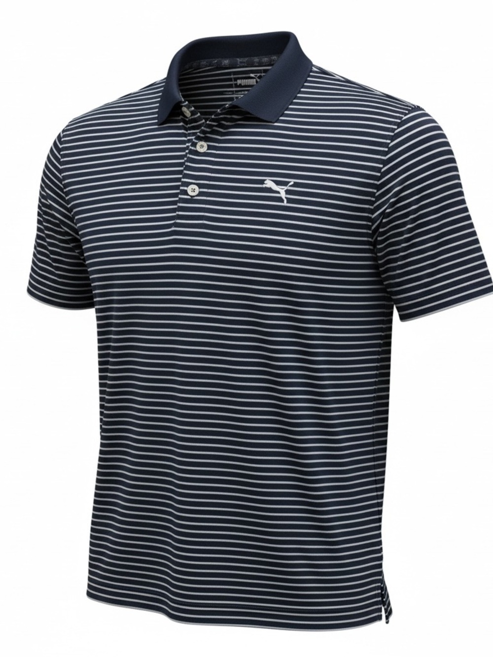 Rare Sample Puma Navy and White Striped Polo Shirt.